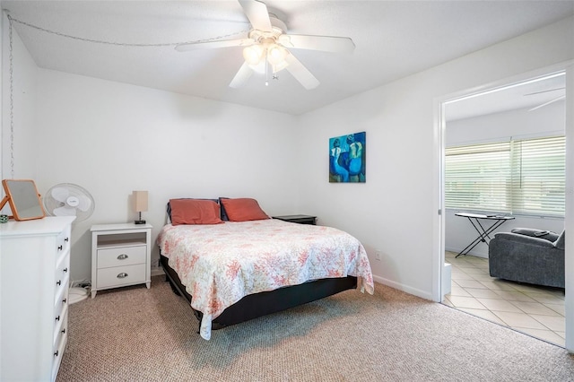 bedroom featuring carpet floors and ceiling fan