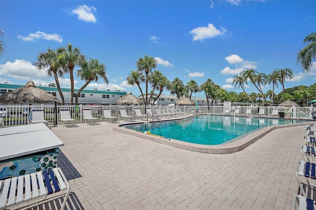 view of pool featuring a patio