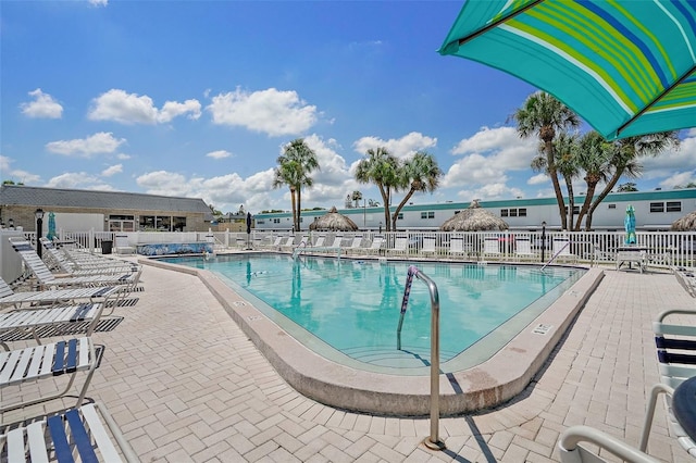 view of swimming pool with a patio