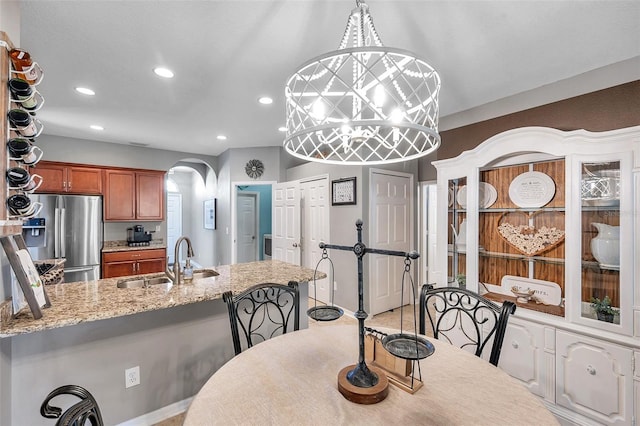 dining space with sink