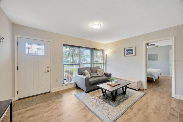 living room featuring light hardwood / wood-style flooring and a wealth of natural light