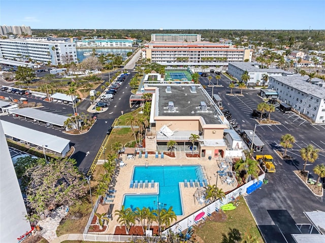 birds eye view of property featuring a view of city