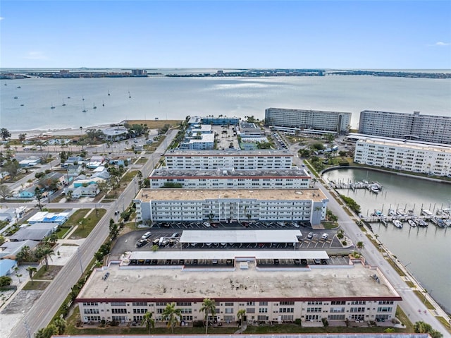 drone / aerial view with a water view and a view of city