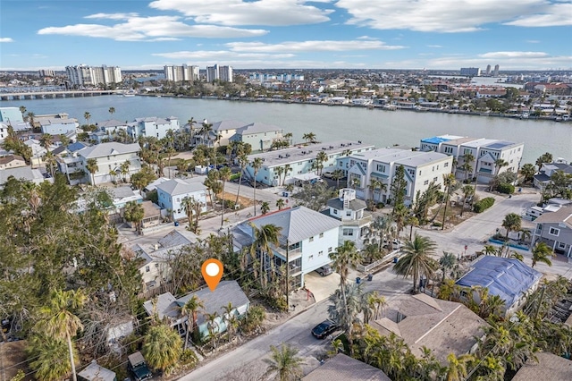 aerial view featuring a water view