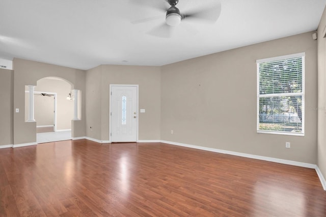 foyer featuring hardwood / wood-style flooring and ceiling fan