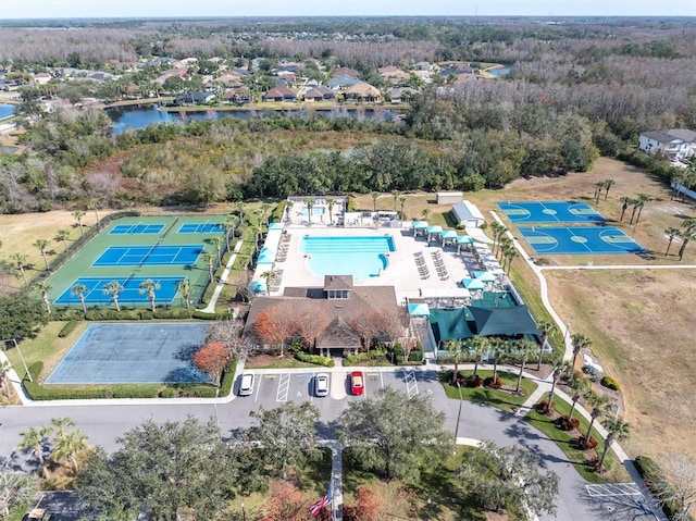 bird's eye view featuring a water view