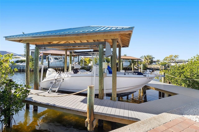 view of dock with a water view