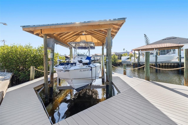 view of dock featuring a water view