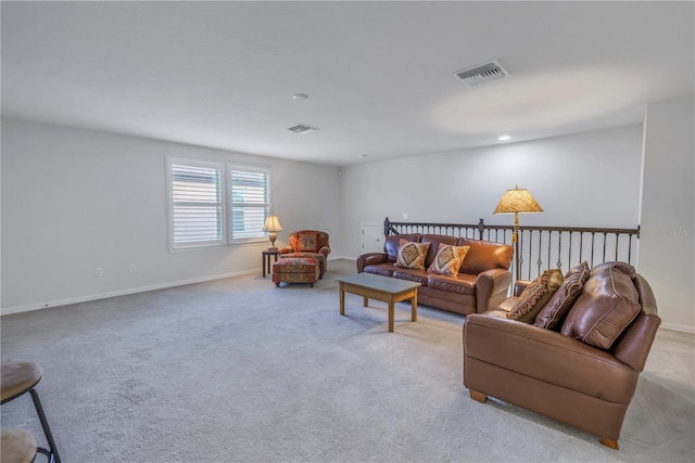 living room with light colored carpet