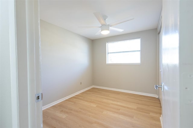 spare room with ceiling fan and light hardwood / wood-style flooring