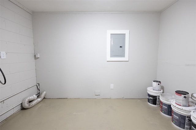 washroom with electric panel and hookup for an electric dryer