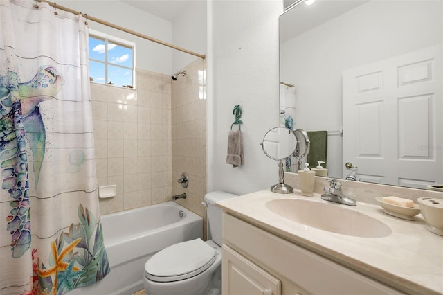 full bathroom with vanity, toilet, and shower / bath combo