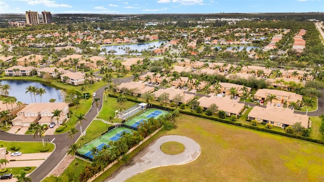 aerial view with a water view