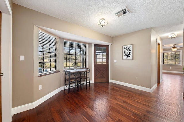 entryway featuring dark hardwood / wood-style floors and a textured ceiling