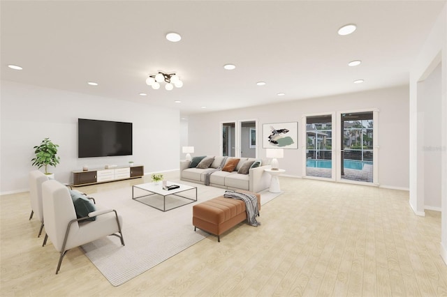 living room with light hardwood / wood-style floors