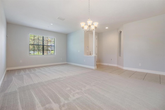 19724 Post Island Loop, Land O Lakes, FL 34638 - spare room with light colored carpet, a chandelier, recessed lighting, and baseboards