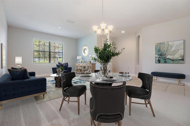 19724 Post Island Loop, Land O Lakes, FL 34638 - dining room with a chandelier, recessed lighting, baseboards, and light carpet
