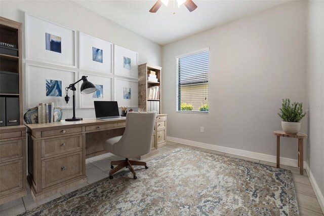 19724 Post Island Loop, Land O Lakes, FL 34638 - office with ceiling fan, baseboards, and light tile patterned floors