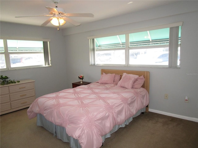 bedroom featuring carpet floors and ceiling fan