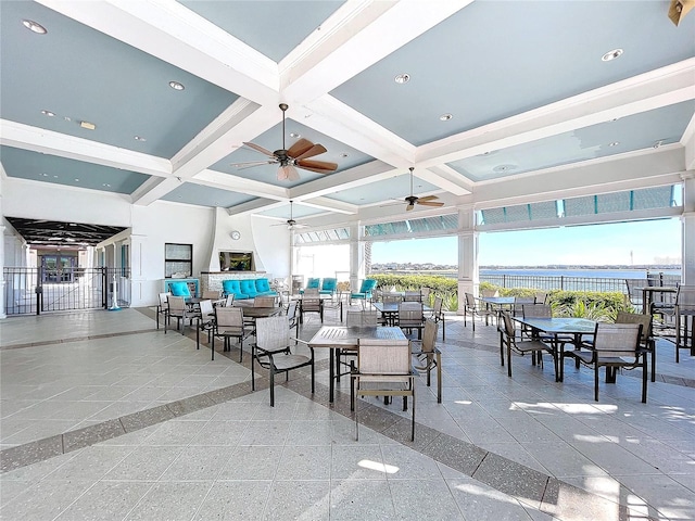 view of patio / terrace with a water view