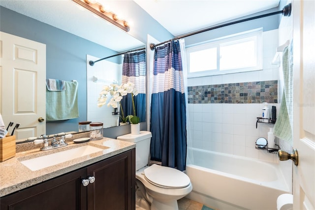 full bathroom featuring vanity, toilet, and shower / bath combo