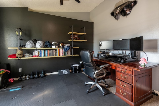 office space with vaulted ceiling