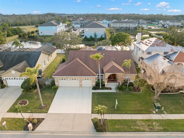 bird's eye view featuring a water view