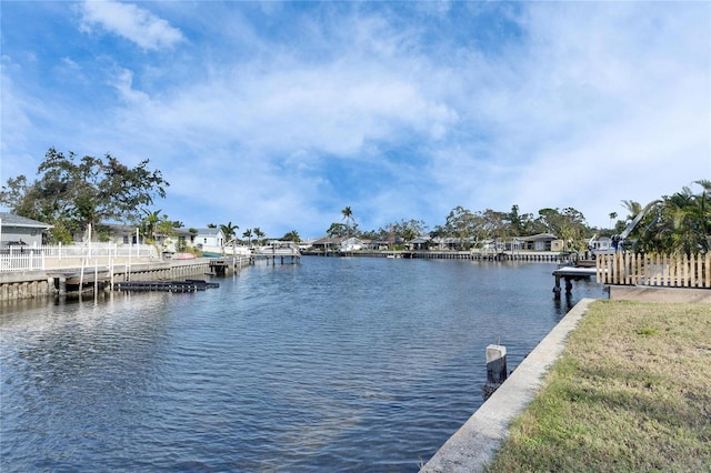 view of dock with a water view