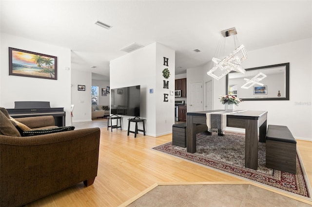 living room with light wood-type flooring