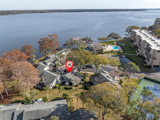 bird's eye view featuring a water view