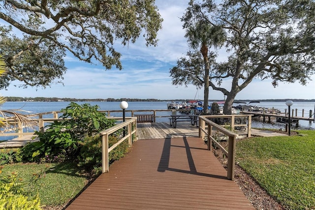 view of dock with a water view