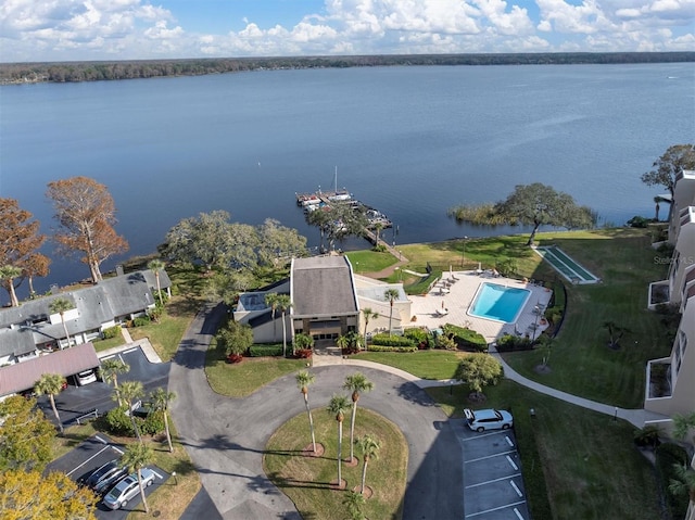 aerial view with a water view