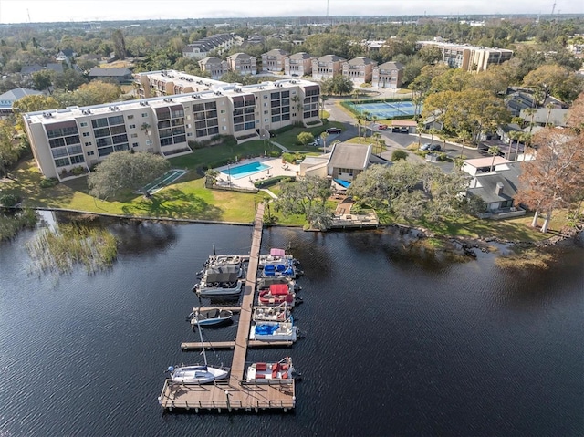 aerial view featuring a water view