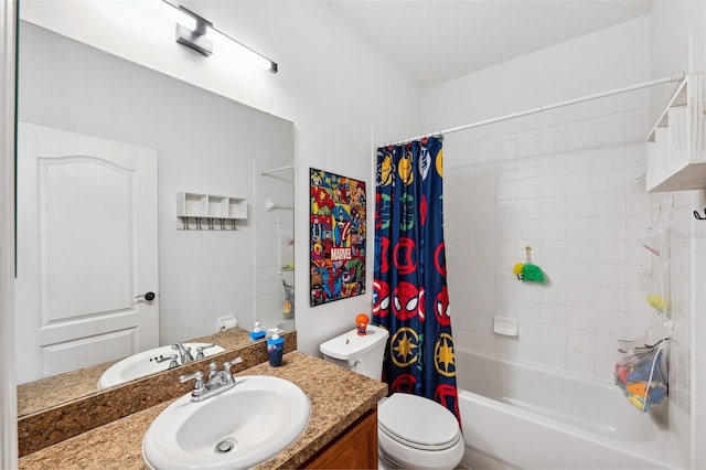 full bathroom featuring shower / tub combo, vanity, and toilet