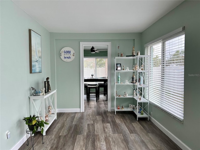 interior space with dark wood-type flooring and a healthy amount of sunlight