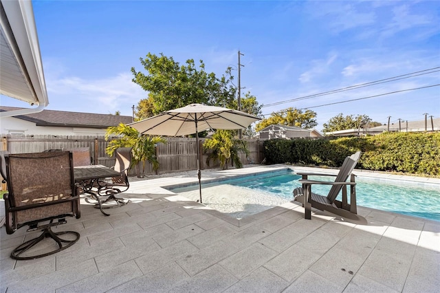 view of swimming pool featuring a patio area