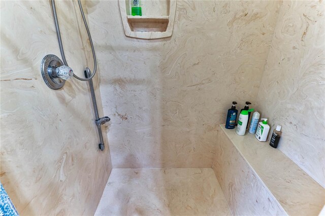 interior details featuring tiled shower