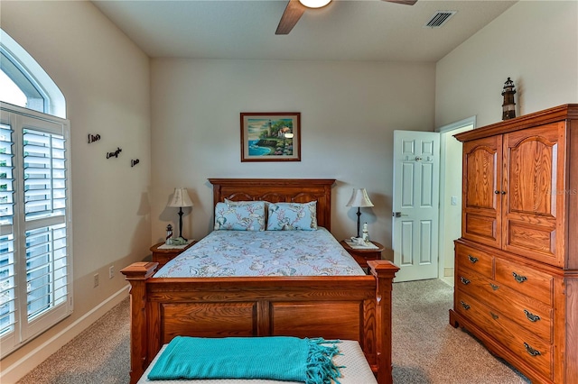 bedroom with carpet and ceiling fan