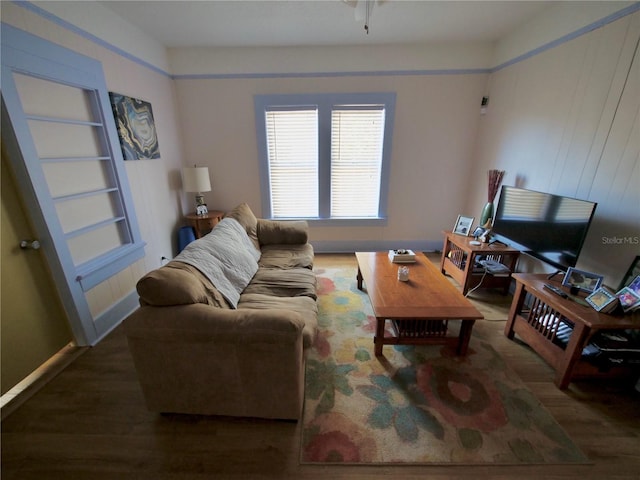 living room with dark wood-type flooring