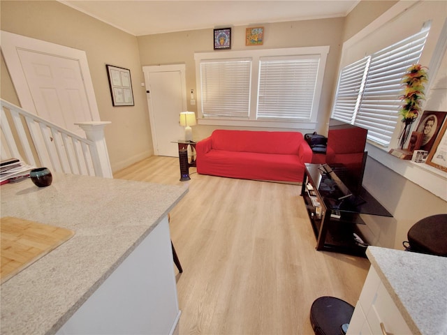 living room with light hardwood / wood-style floors