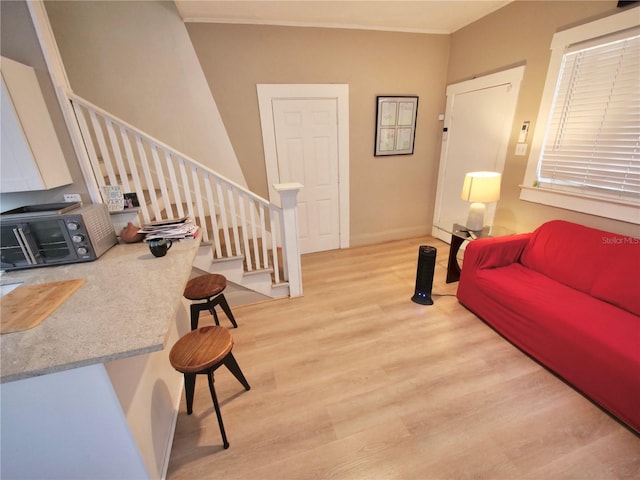 living room with light hardwood / wood-style flooring