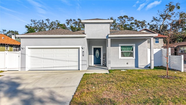 view of front of property featuring a garage and a front yard