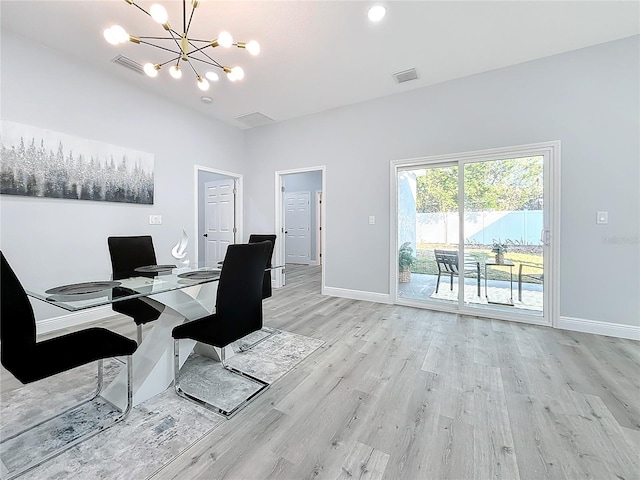 office featuring a notable chandelier and light wood-type flooring