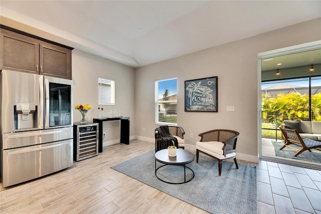 sitting room featuring beverage cooler