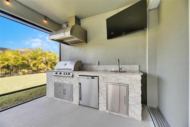 view of patio featuring an outdoor kitchen, grilling area, and sink