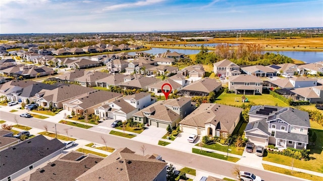 bird's eye view featuring a water view