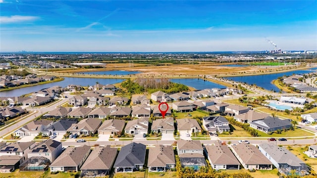 bird's eye view featuring a water view