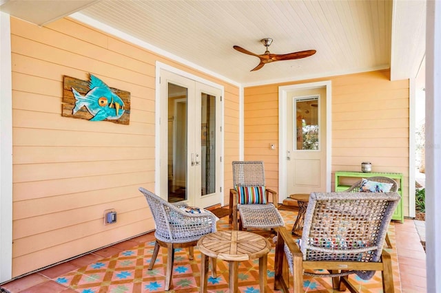 view of patio / terrace with ceiling fan and french doors