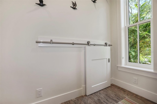 entryway with baseboards and wood finished floors