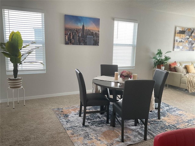 dining room with baseboards and carpet flooring